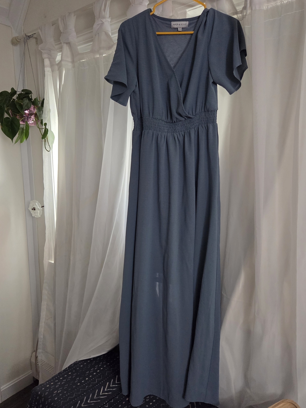 Piper&scoot Dusty Blue Maxi Dress with Smocked Waist